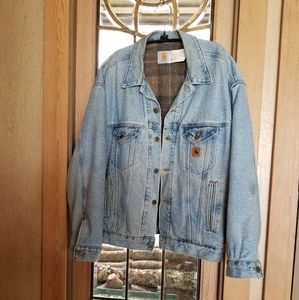VINTAGE 80'S DENIM CARHARTT WORK JACKET W/PLAID WOOL LINING/MEN'S